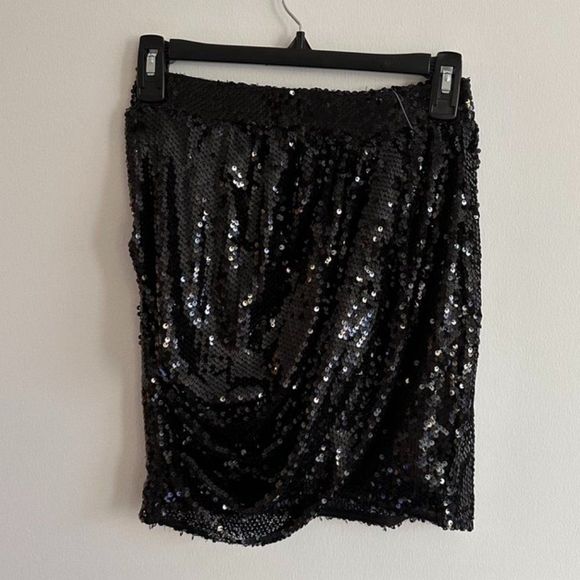 4th + Reckless Drape Sequin Mini Skirt | Black | Size XS (NWT) - Picture 2 of 10